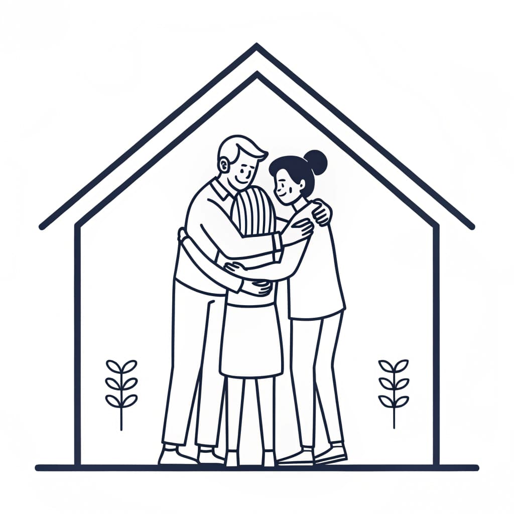 Család egy védett házban